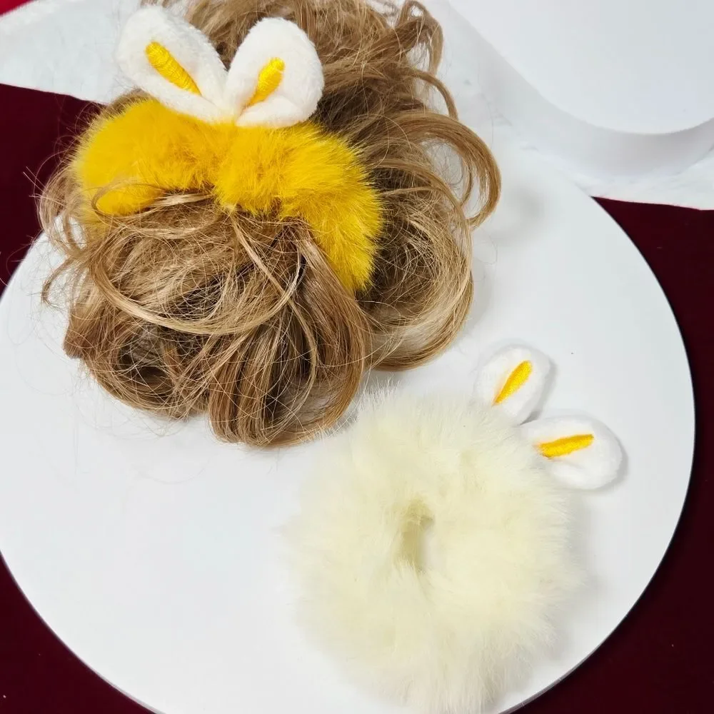 Fluffy Bunny Ear Hair Ties Faux Fur Rabbit Ponytail Holders Easter Scrunchies 2